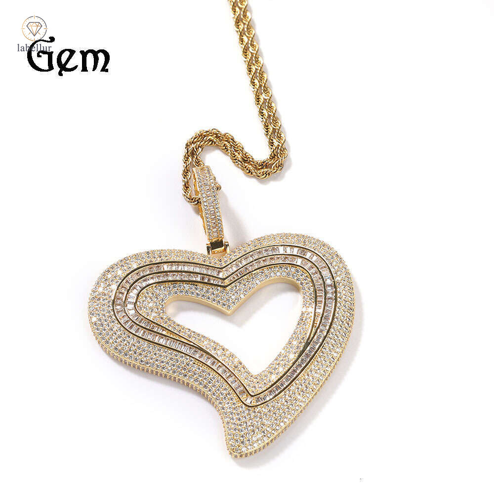 Moissanite Jewelry INS Style Silver Inlaid Moissanite Hollow Irregular Large Heart Necklace Personality Fashion Design Sense Sweater Chain Wholesale