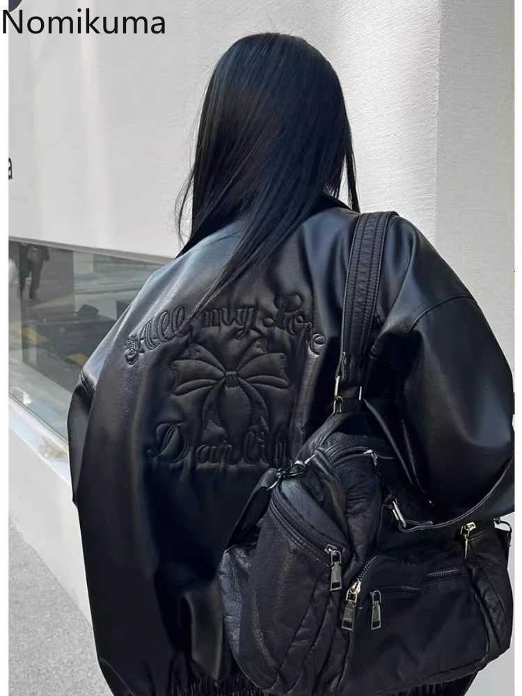 Coats Men's Leather Jackets Streetwear Women Clothing Vintage Butterfly Embroidery Outwear Oversized Tops Casual Fashion Korean PU Y2k Coats N2