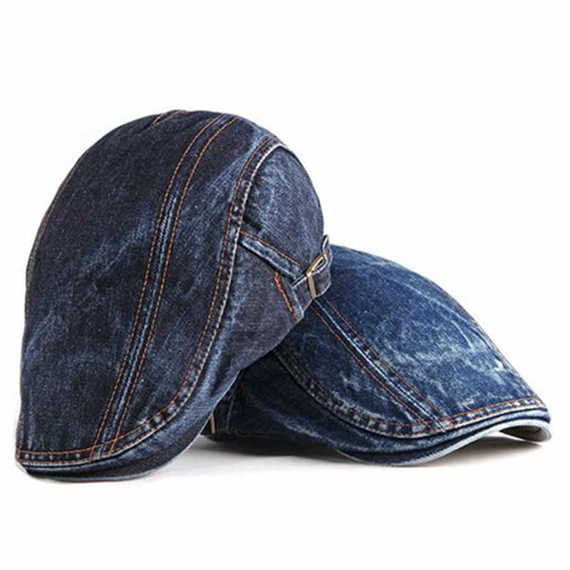 Four 2020 Seasons Denim Solid Newsboy Caps Men Washed Flat Peaked Cap Women Painter Beret Hats 16 S26101685QW