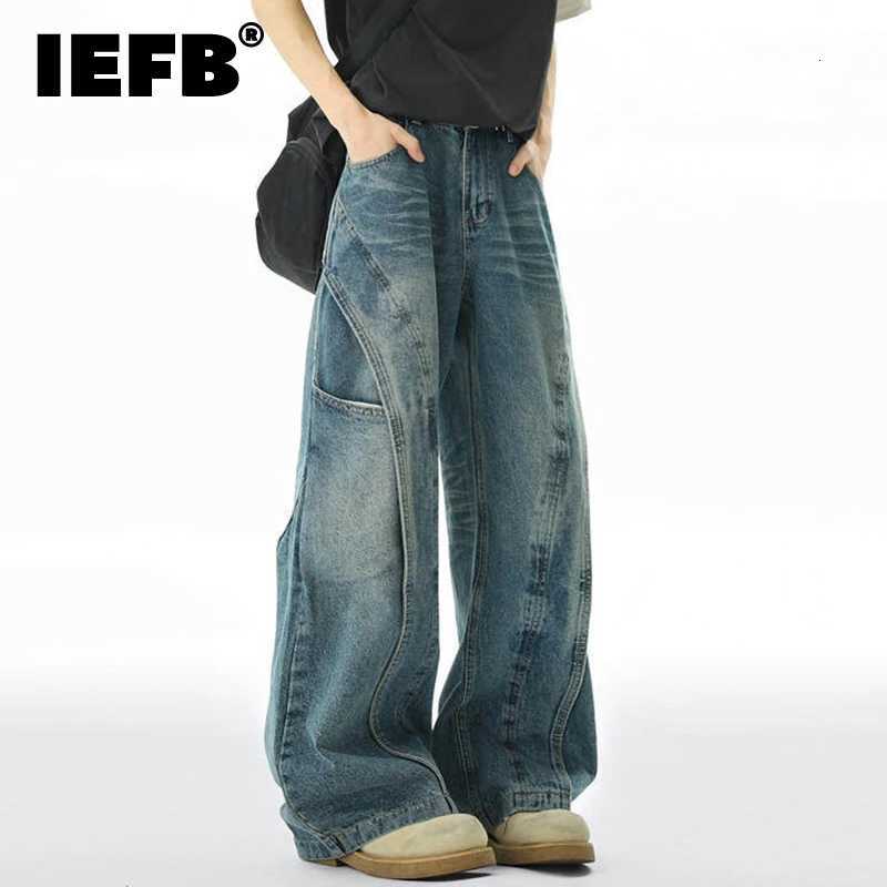 Men's Jeans IEFB American High Street Deconstructed Washed Vintage Jeans Men Patchwork Y2k Men's Clothing Wide Leg Denim Pants New 9W3201T