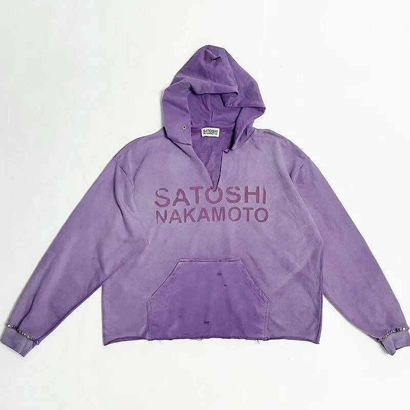 Satoshi Nakamoto Hoodie vintage distressed Men's Hoodies Autumn Winter Men Women Streetwear Ripped Washed Cotton Pullover Real Po Multicolored