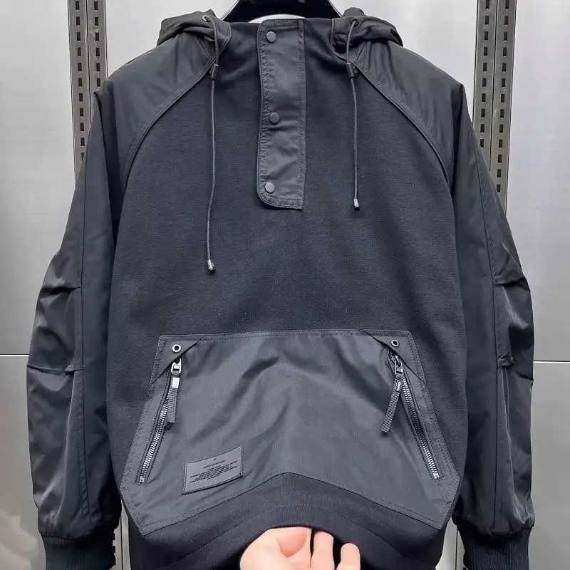 Spring Men's Men's Autumn Jackets Workwear Jacket Techwear Hooded w/ Zipped Kangaroo Pocket Solid Color Patchwork Casual Streetwear Top N2