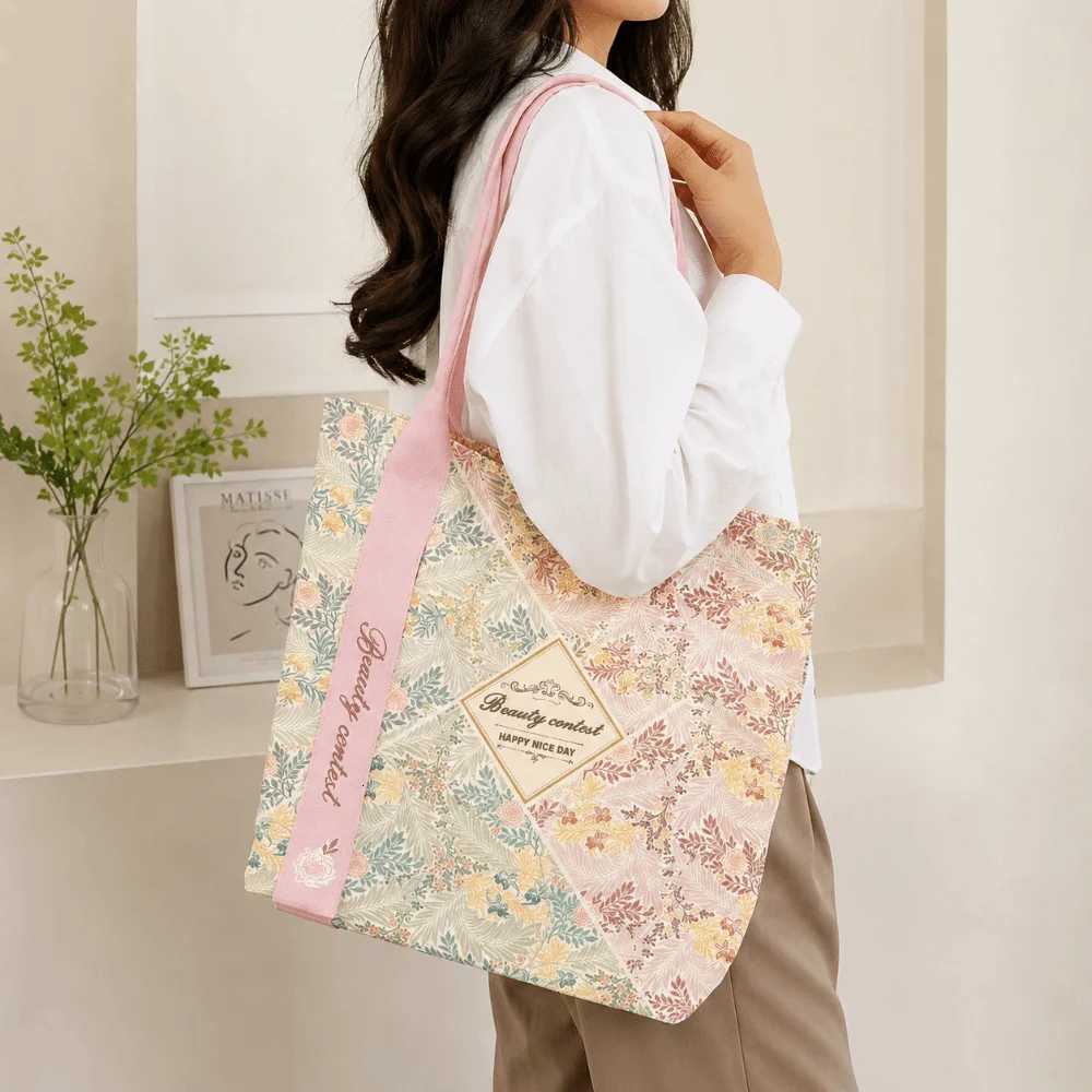 Evening Bags Fashion Floral Canvas Tote Bag Large Capacity Lightweight Shoulder Bag Reusable Commute Handbag Daily Commute H2610161