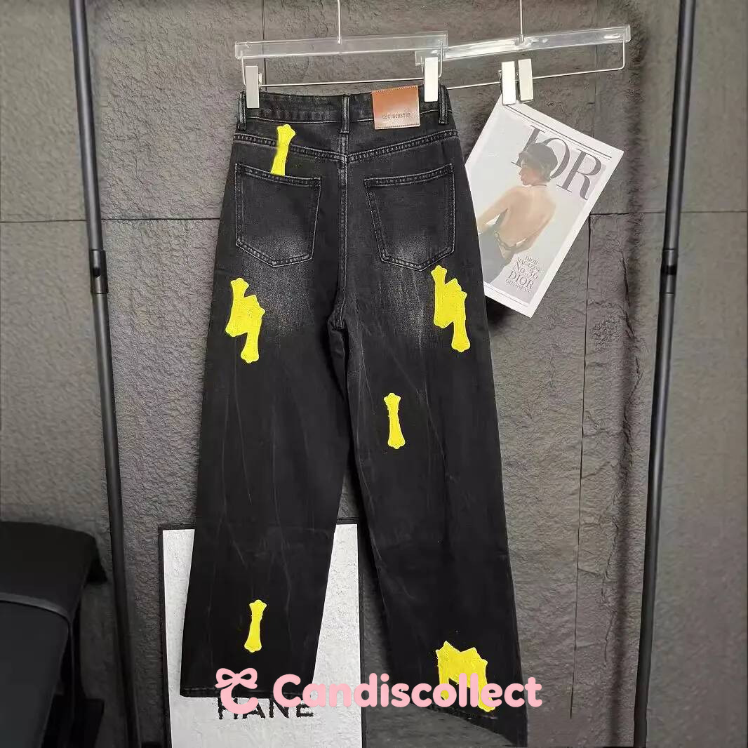 purple jeans Designer Casual Cross Leather Label Washed Jeans Couple Street Loose Spring Autumn Straight Trousers For Women 4b7