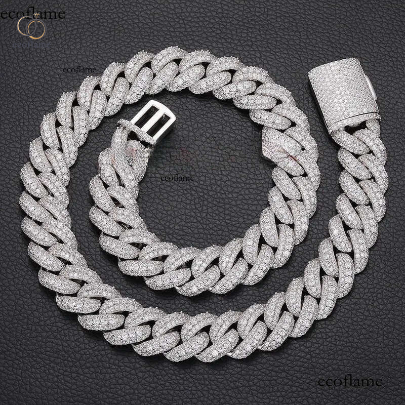 High Quality Mens Hip Hop 15mm 18mm Iced Out Dia Moissanite Baguette Cuban Chain Necklace