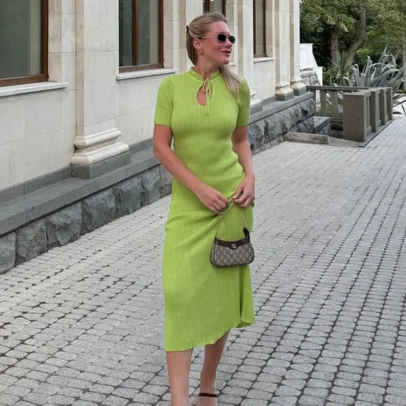 2026 Summer Knitted Dres Short Sleeve Slim Bodycon Long Dresses Elegant Ladies Beach Party Sweater Vestidos 260928