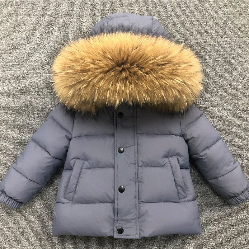 Winter Super Warm GIrls Boys Jacket Thick High Quality Down Feather Coat For Boy Kids Big Fur Hooded Cold Winter Outerwear 261015
