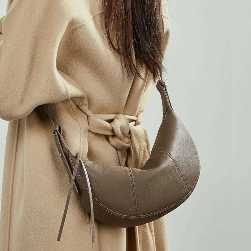 Shoulder Bags BURMINSA Genuine Leather Crescent Hobo Shoulder Bag Women Slouchy Soft Cowhide Half Moon Underarm Bag Work Crossbody Handbags H261016