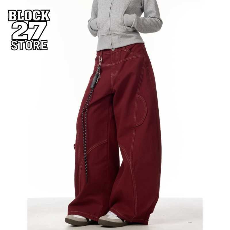 Men's Jeans New Streetwear Red Deconstructed Jeans Unisex Y2k Curved Wide Leg Trousers Spring Autumn Loose Casual Harajuku Trousers HarajukuT26