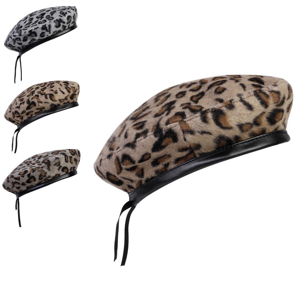 Fur Unisex Leopard Print Beret Men and Women Painters Hats Autumn Winter Warm Berets Flat Caps S261016JH6Q