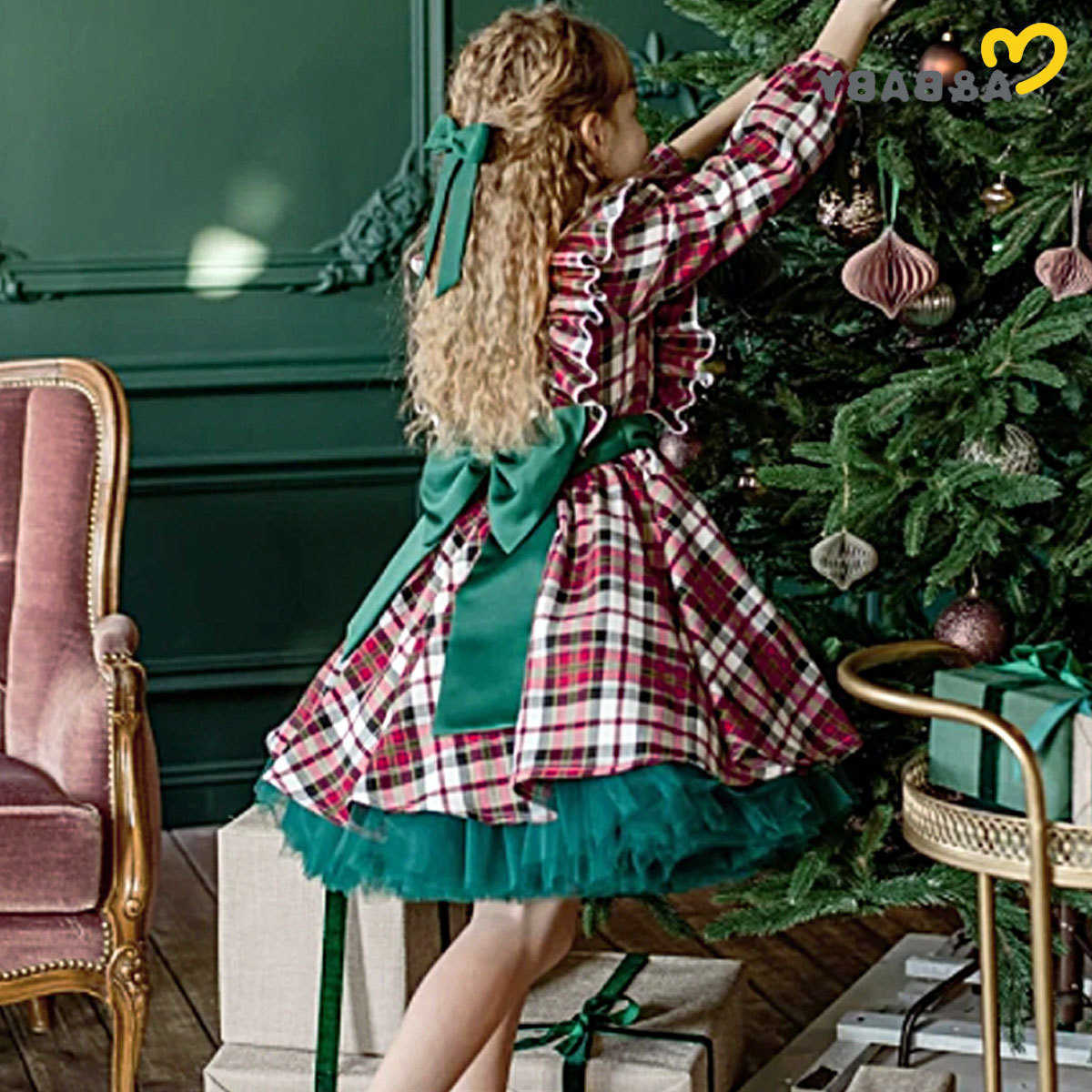 Baby Ma 1-7Years Christmas Girls Dress Children Kid Red Plaid Print Bow Tutu Party Dresses For Girls Xmas New Year Costumes D01 S261016PMTG