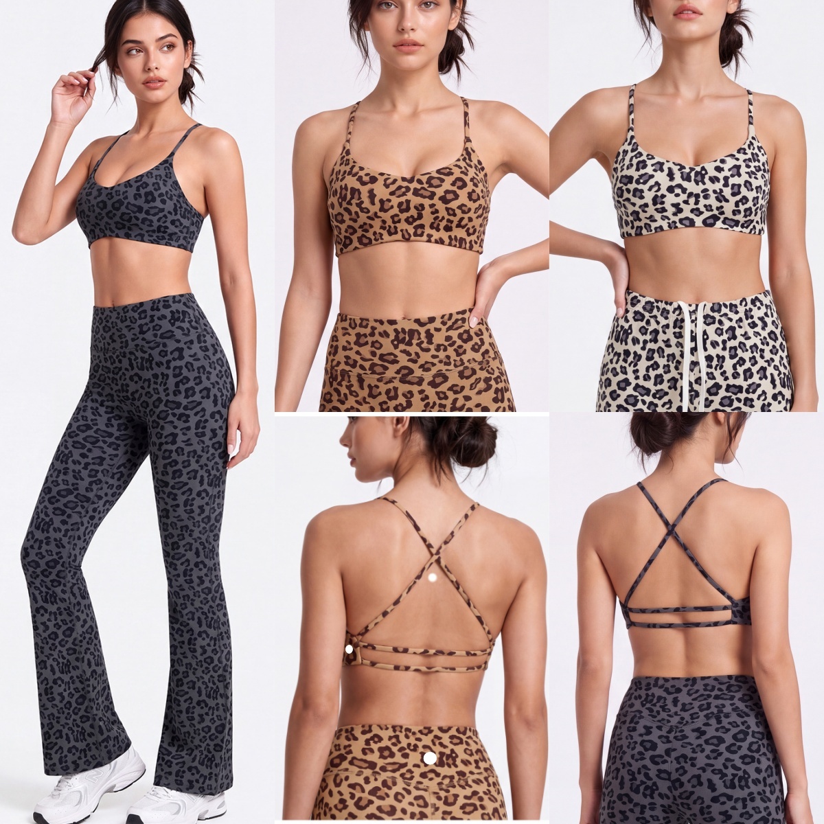 UU-L6689 Soutien-gorge de Yoga à fines bretelles croisées dans le dos de Sport à imprimé léopard pour femmes ou pantalon de Fitness de Sport serr