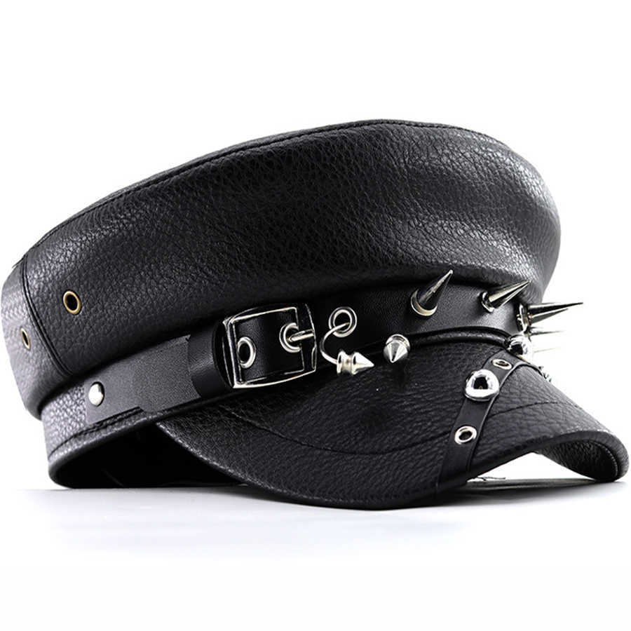 Trendy Women's Beret Black Pu Leather Flat Top Captain Military Caps Women's Accessories S261016DXKO