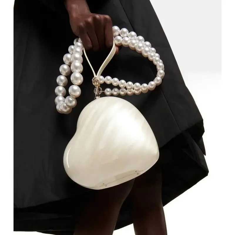 Cross Body Heart Shaped Evening Bag Female 2024 New Acrylic Pearl Fashion Trend Handbag High-Grade Wedding Party Lovely Mini Purse Clutch H261016
