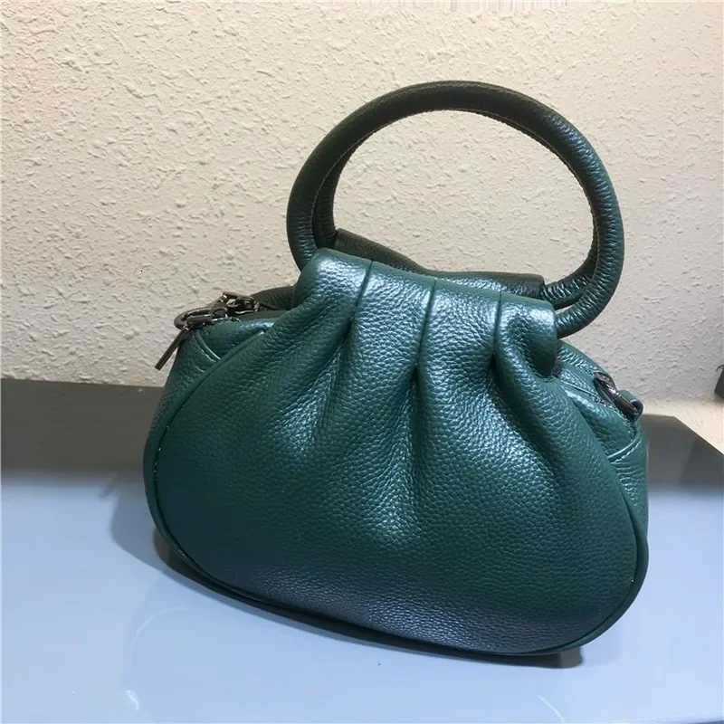 Totes Luxury Ruched Design Cowhide Leather Shoulder Bags for Women Handbags 100% Real Skin Hobo Crossbody Bag Small Mother Purse X261016