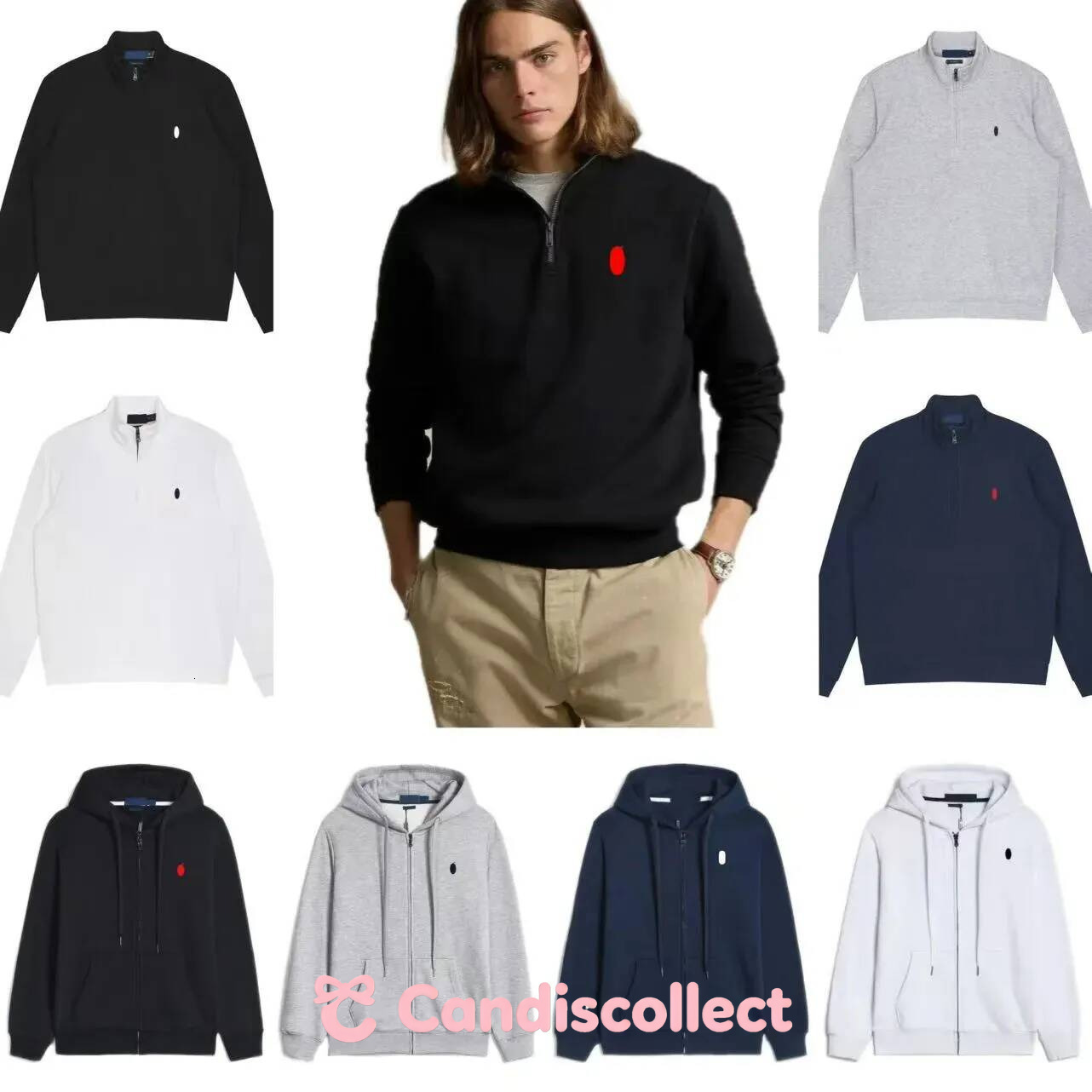 polo Mens zipper polo sweater quarter sweatpants pullover hoodies men designer zip up jacket tracksuit hoodie fca