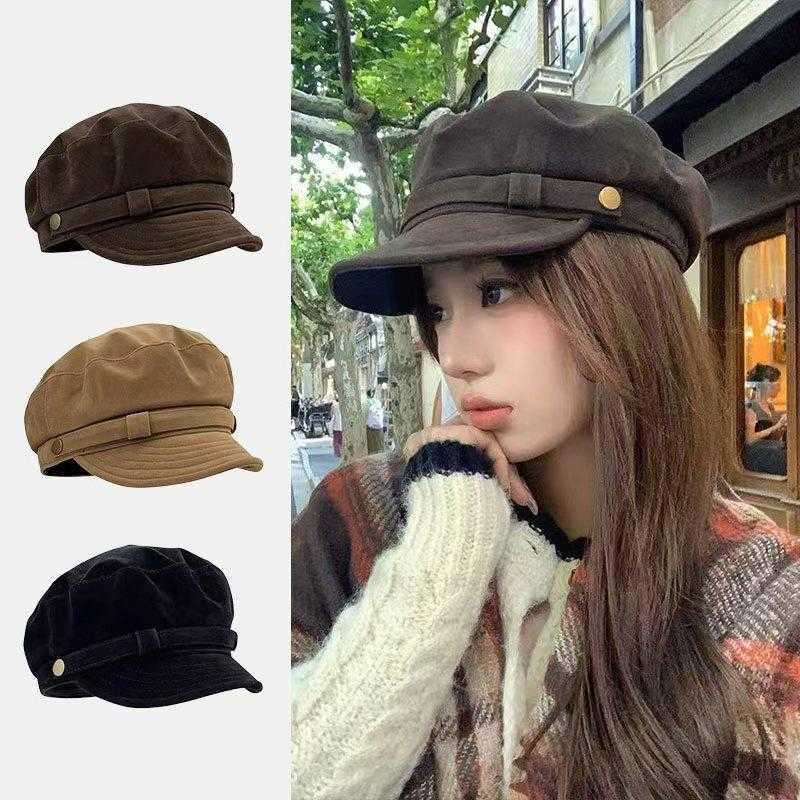 Suede New-Retro Beret Hat For Women Flat Top Newsboy Cap Autumn Winter Briti Sle Casual Foldable Warm Hat S261016ELTB