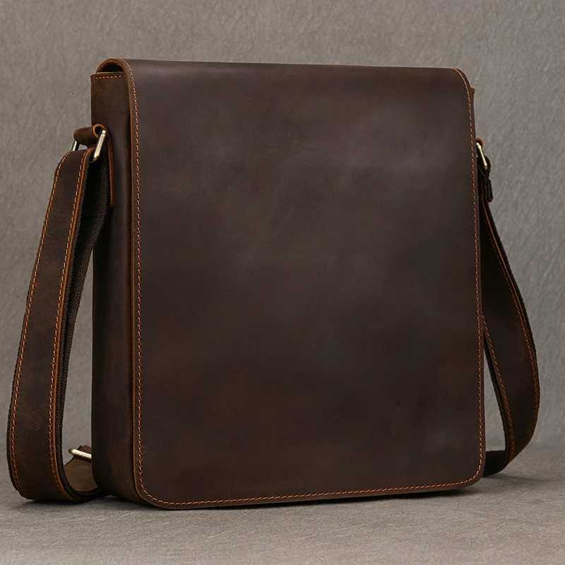 Shoulder Bags Men's Vintage Genuine Leather iPad Messenger Bag Thick Cow Leather Shoulder Bag Small Casual Crossbody Bag Cowhide Briefcase H261