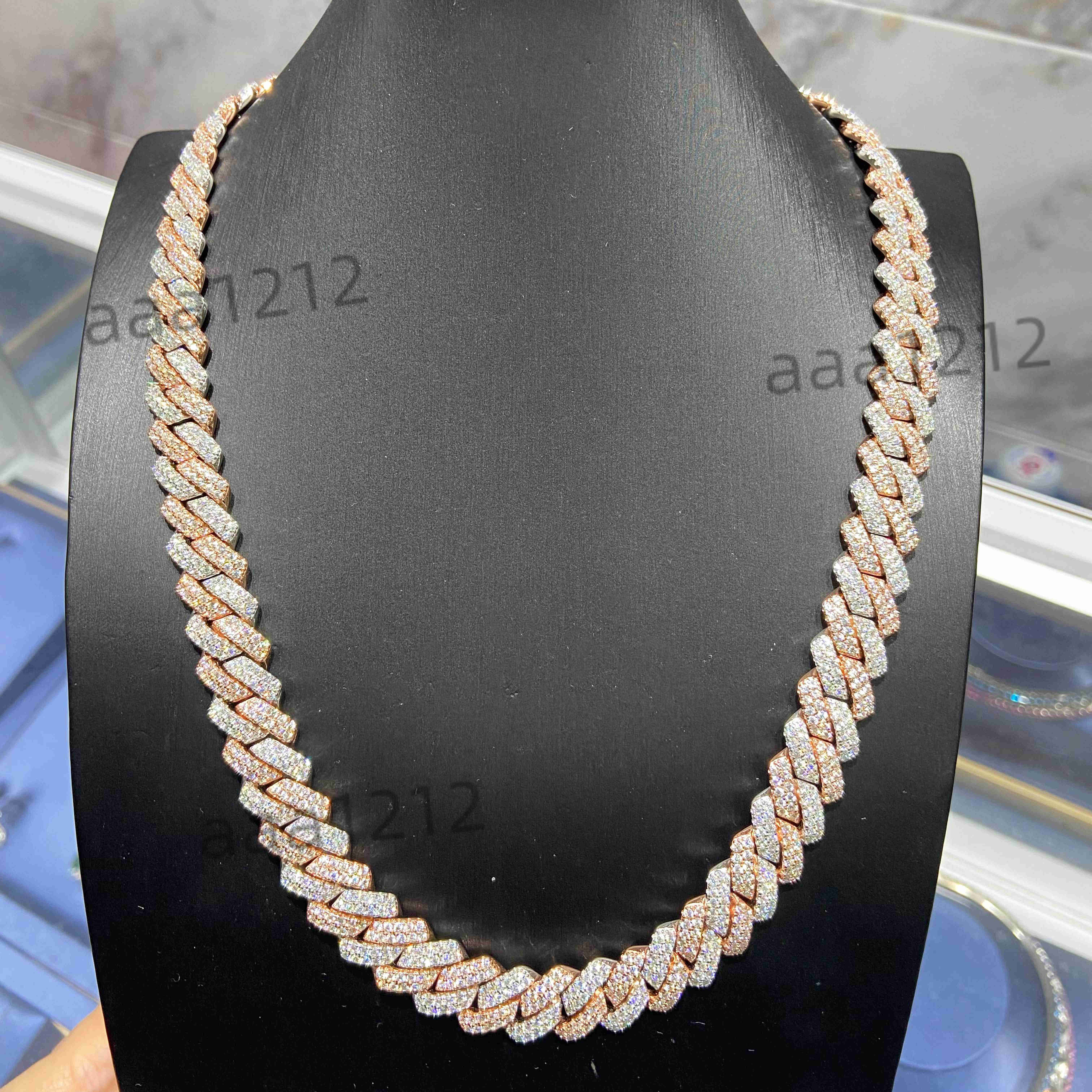 Cadermay Customized Fashion Hip Hop Jewelry 925 Silver 13mm 18' 2 Rows Iced Out Moissanite Cuban Necklace Chain for Rapper Men