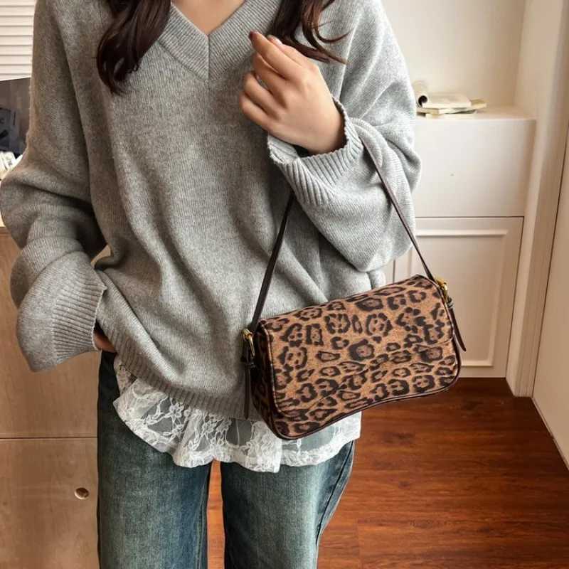 Totes Women's Leopard Print Suede Shoulder Bag with Brown Trim Casual Style for Daily Errands Weekend Outings Purses and Handbags X261016