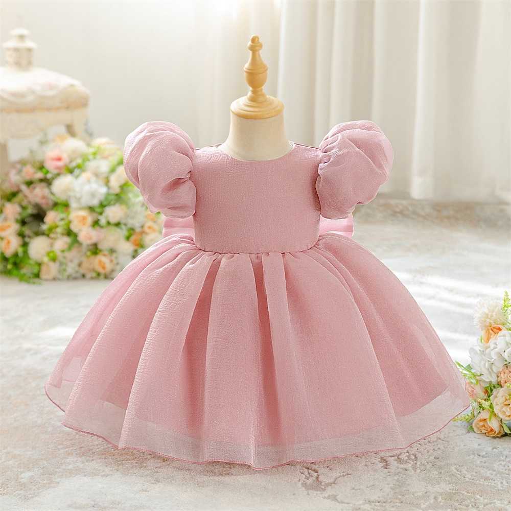 Toddler Bow Wedding Princess Baby Girls Dresses Puff Sleeve Elegant Infant 1st Birthday Party Dress For Girl Summer Clothing S261016ZGX0