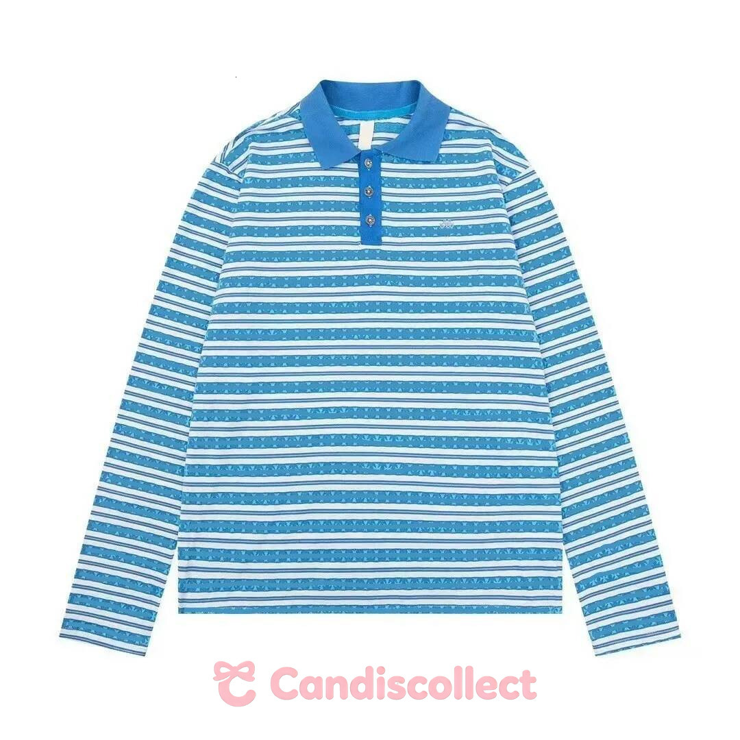Chrome Loose Long Sleeve Striped T shirt Men Luxury Brand Retro Cross Pattern Lapel Tees Casual Button High Quality chrome hoodie 8d0