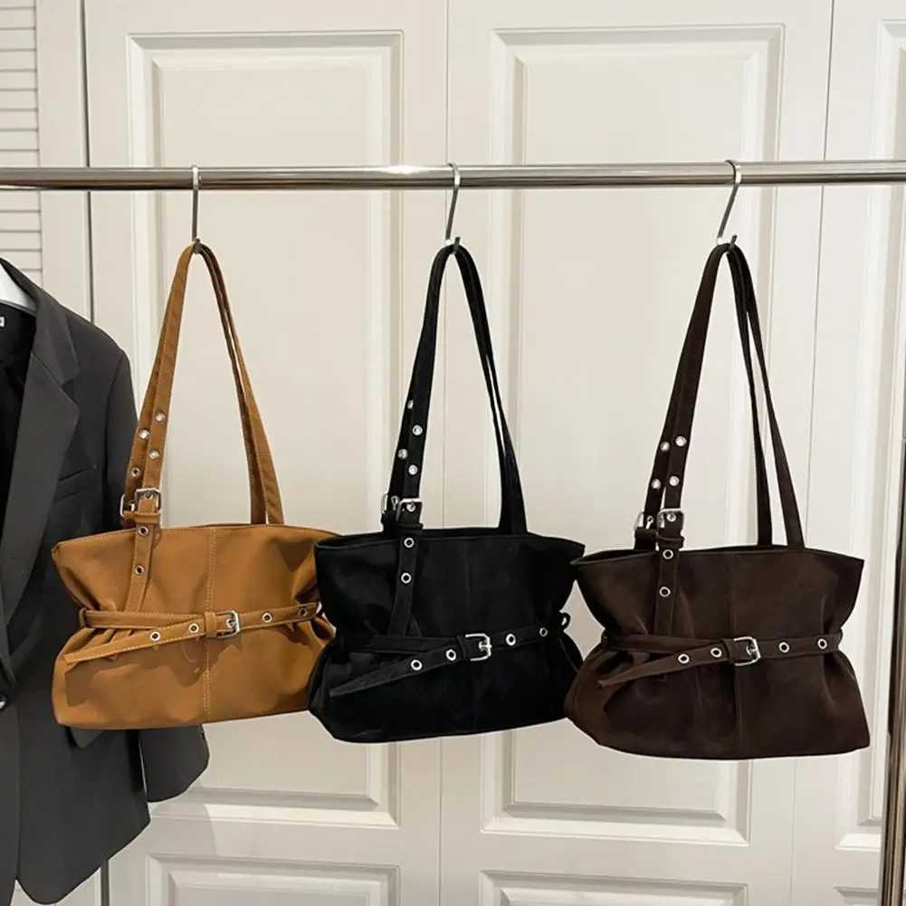 Shoulder Bags Women Retro Suede Tote Shoulder Bag Large Capacity Commuting Handbag Casual Buckle Underarm Bag Fashion Purse X261016