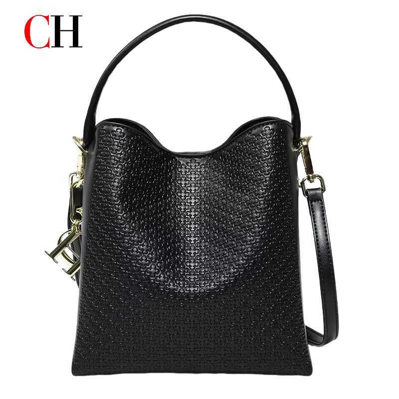 Shoulder Bags CH Womens Detachable Strap Bucket Bag Embossed Pattern Large Capacity Handbag Designer Purse H261016