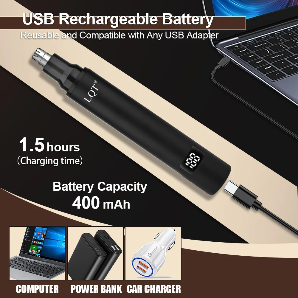 Mini Rechargeable Nose Hair Trimmer LQT Digital Display Waterproof Electric Ear Nose Eyebrow Hair Removal Tool 261016