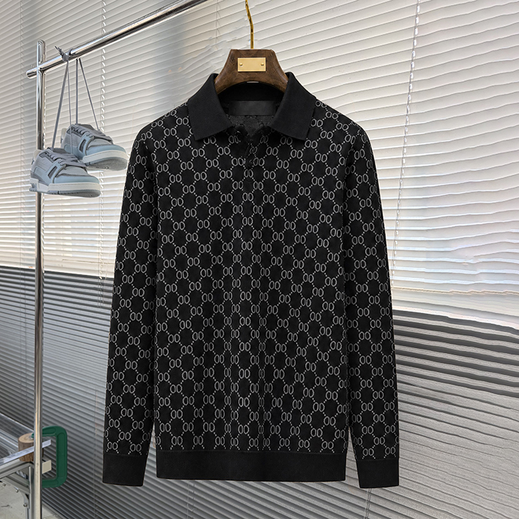 designer polo , casual business long sleeved polo, t shirt, high-quality knitted polo shirt, mens polo shirt, autumn fashion jacquard letter polo, d