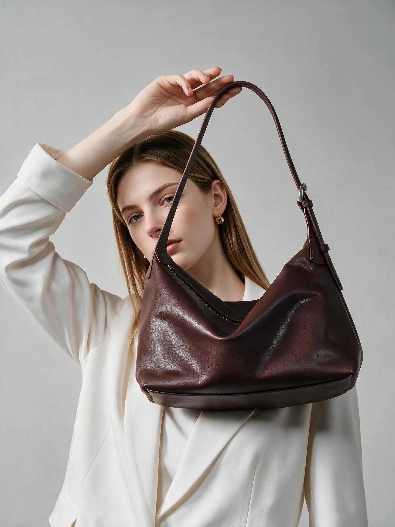 Cross Body New Large-Capacity Classic Genuine Leather Commuter Hobo Bag Vintage Top-Grain Vegetable-Tanned Cowhide Casual Shoulder Bag H261016
