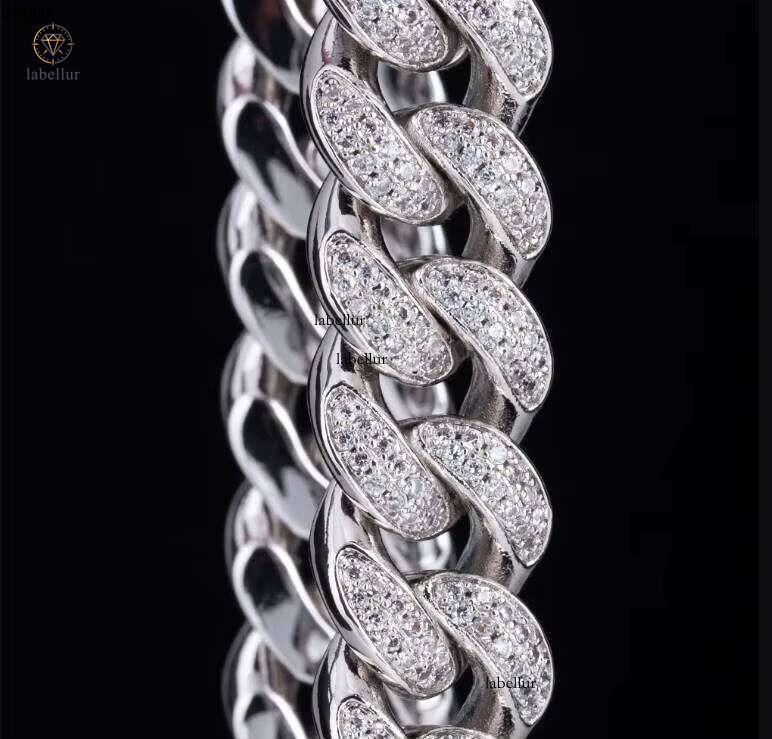 KRKC for women & CO Hip Hop 5A CZ necklace Stone 12MM White Gold Men's Iced jewlery Cuban Chain Necklace Pure Sier Jewelry b