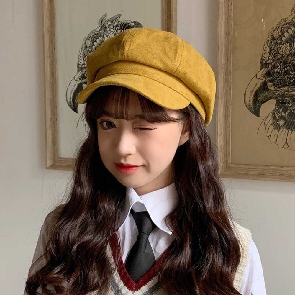 Korean Retro Style Berets Hat Solid Color Keep Warm Newsboy Cap Y2k British Painter Cap Autumn/Winter S261016S3WJ