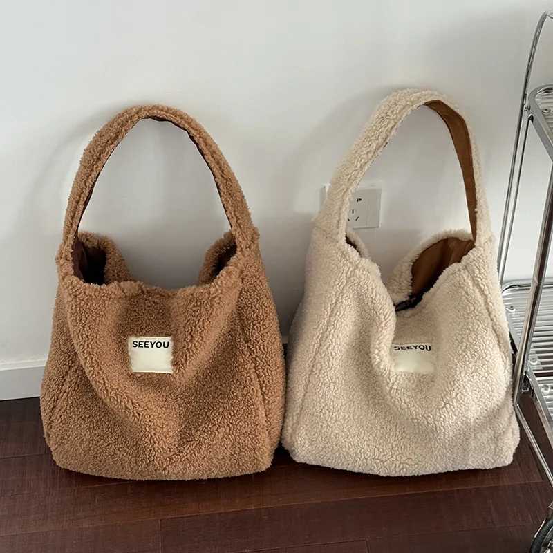 Totes Korean Suede Double-sided Handbags Autumn Winter Lamb Wool Large Capacity Commuting Tote Bag Female Letter Shoulder Bags X261016