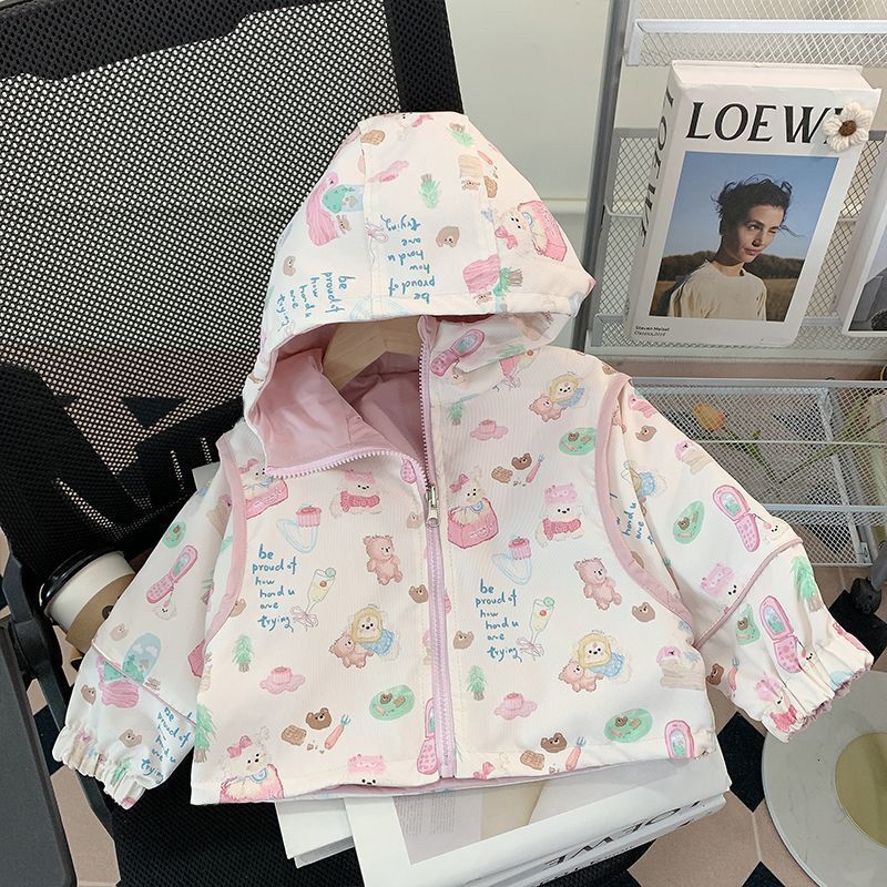 New Girls' Spring And Autumn Outerwear Stylish Reversible Hooded Jacket For cologne perfume Toddlers Designer