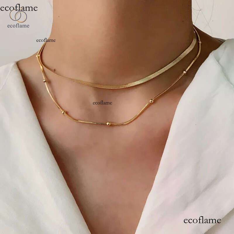 Elegant Real Gold Plated Choker Necklace Double Layer Snake Chain Necklaces For Women Wedding Jewelry Friend Family Numbers Gift Accessory Wholesale