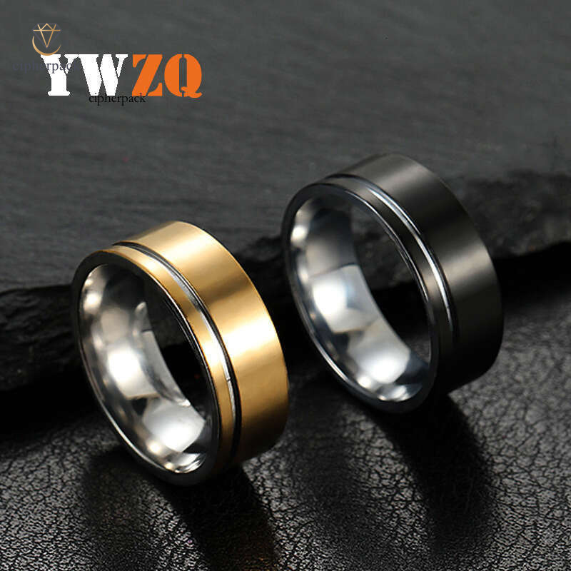 supply of Sterling Silver 14K 18K Gold jewelry simple 8mm inner ball outer flat with a bevel groove two-tone design. Titanium steel ring manufacture