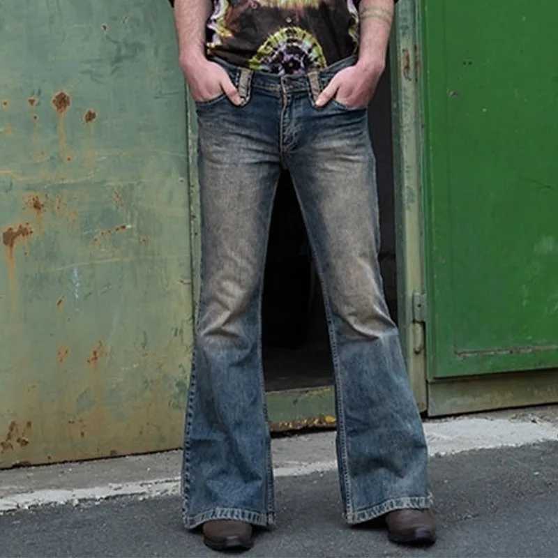 Men's Jeans Men's Flare Jeans Autumn Winter Vintage Solid Straight Jeans Men High Street Button Denim Flare Pants Streetwear Trousers S-3X