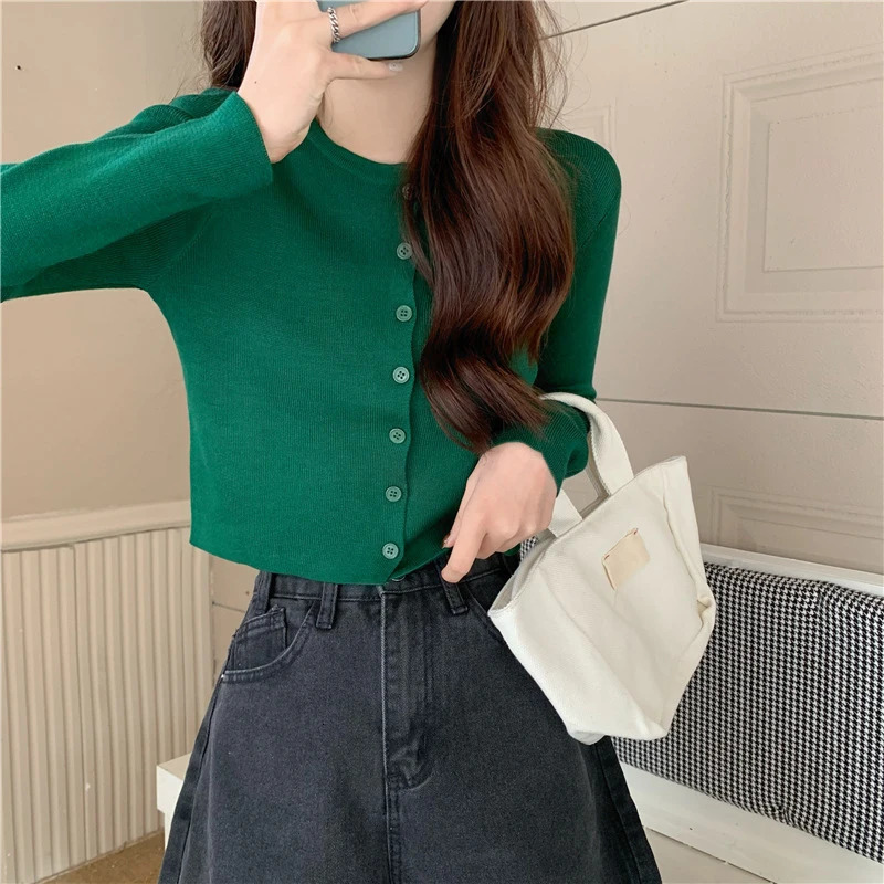 Early autumn style thin knitted cardigan with singlebreasted buttons a gentle and elegant slimfit longsleeved knit top 261012