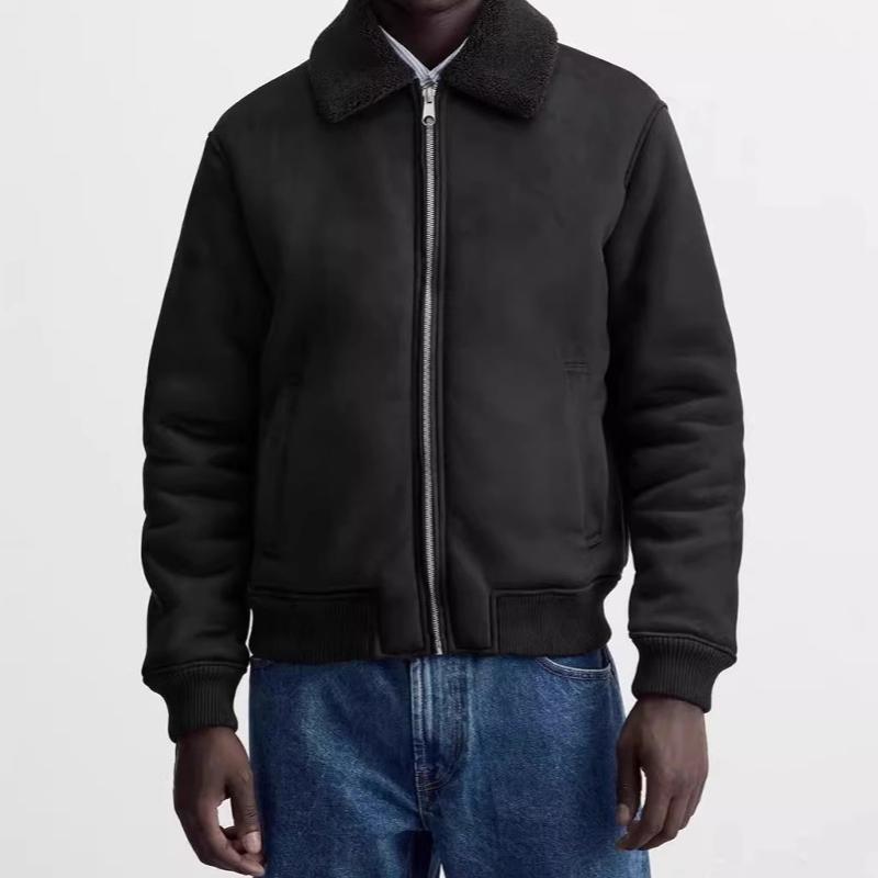 Veste réversible zippée pour hommes, col montant solide, bordure en daim, décontracté, hiver, vêtements d'extérieur en polyester S M L XL