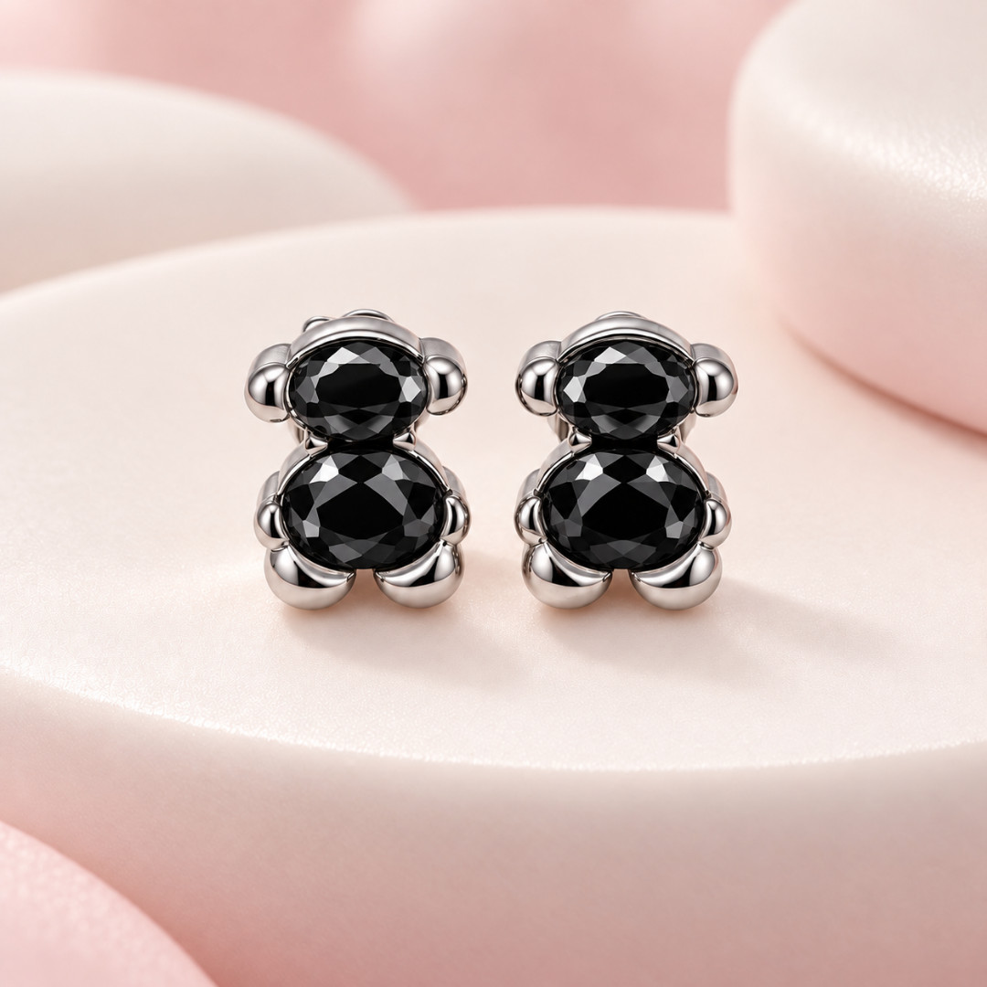 New Fashion Women Men Bear Silver Gold Stainless Steel Blue White Pink Black Stone Pearl Heart Cartoon Animal Span Stud Earrings Jewelry