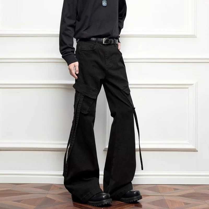 Men's Jeans 2026 Japanese Y2K Style Ribbon Design Black Slim Cargo Jeans Pants For Men Clothing Streetwear Cotton Long Trousers Moda HombreT261