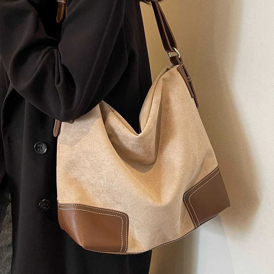 Totes Suede single-shoulder large bag for women summer new style versatile patchwork tote bag large-capacity commuter bucket bags sac X261016