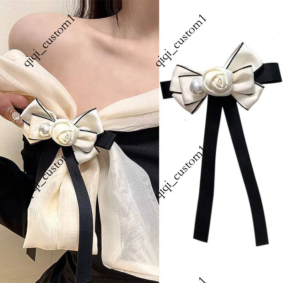 designer style camellia ribbon highend pin versatile bow tie women's pearl brooch elegant
