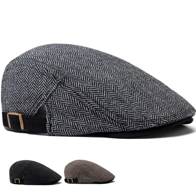 Herringbone New Vintage Beret Men Autumn Winter Casual Flat Visor Hat Berets Retro Fashion Newsboy Cap Men's Adjustable S261016VCQM
