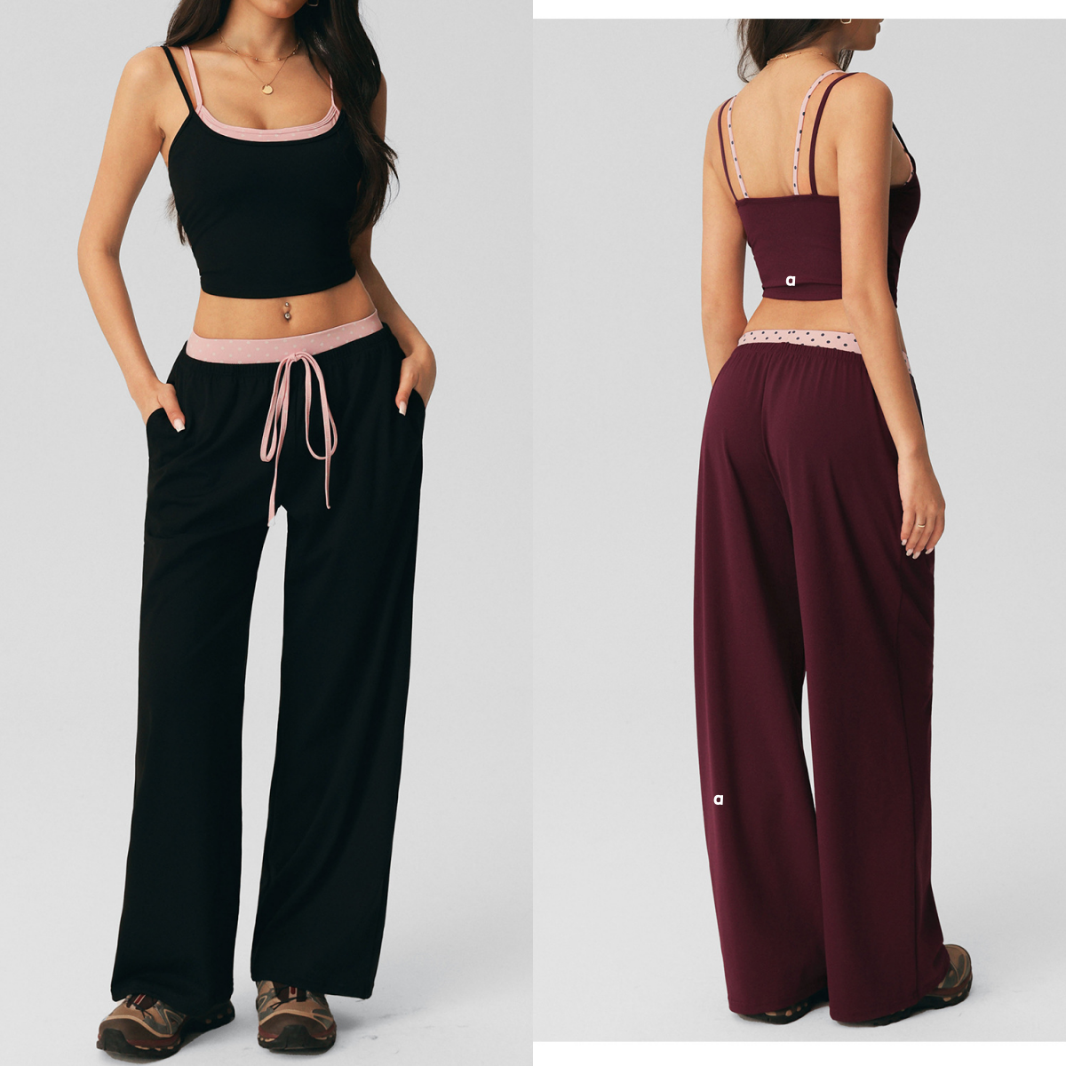 A3140 ensemble à pois flatteur taille nouée pantalon à jambes larges ensemble de Yoga débardeur athlétique d'automne avec coussinets de soutien-g