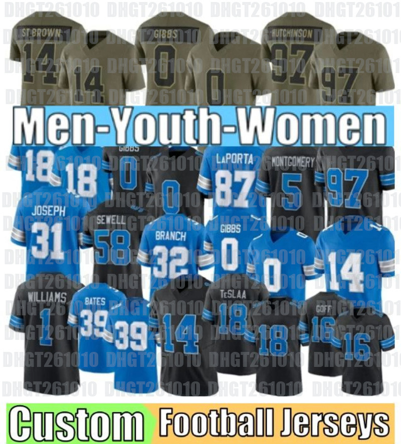 2026 New Custom Detroit jersey Jared Goff Jahmyr Gibbs StBrown Jameson Williams Hutchinsons Mens Womens Youth Football Jerseys