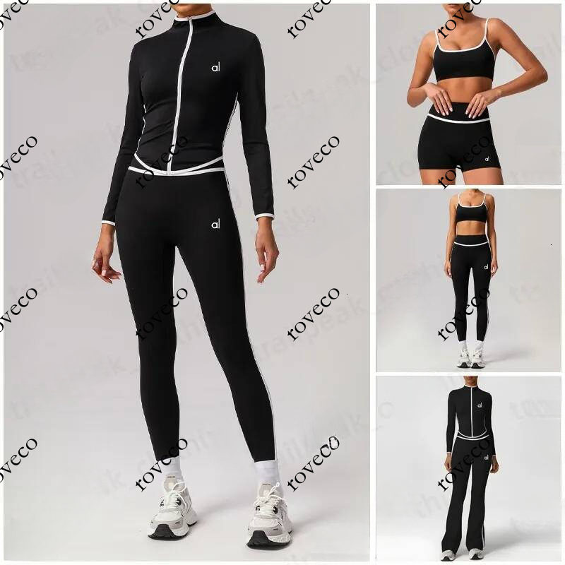 Aloismitys Womens Set Aalloo Yoga Jacket Sports Bra Workout Shorts Leggings Flared Pants for Outdoor Leisure and Fitness S XL