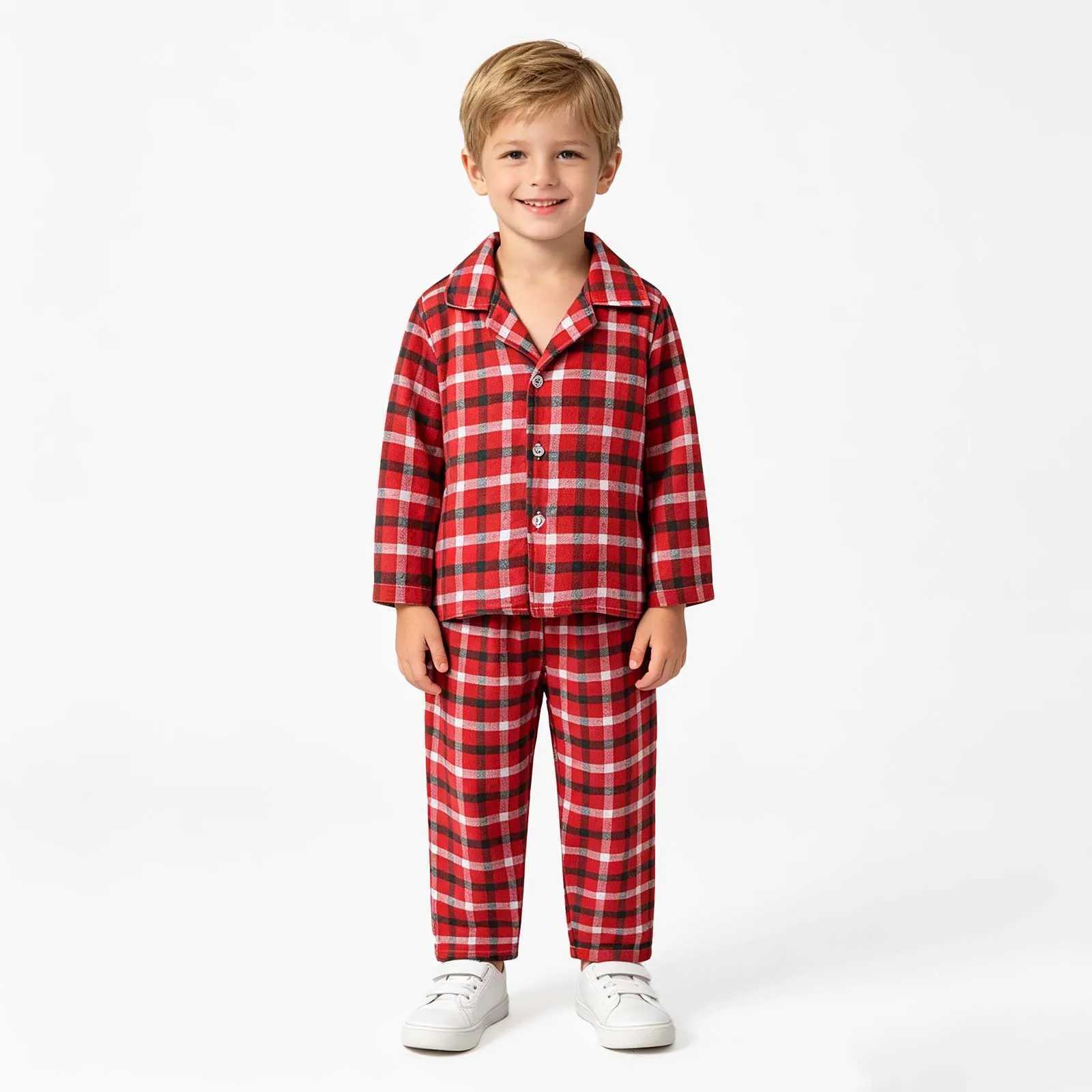 Pajamas Baby Set Clothes Kid Fall And Winter He Clothes Lapel Single Breasted Plaid Long Sled Set Toddler Boy Hoodies 4tW261019