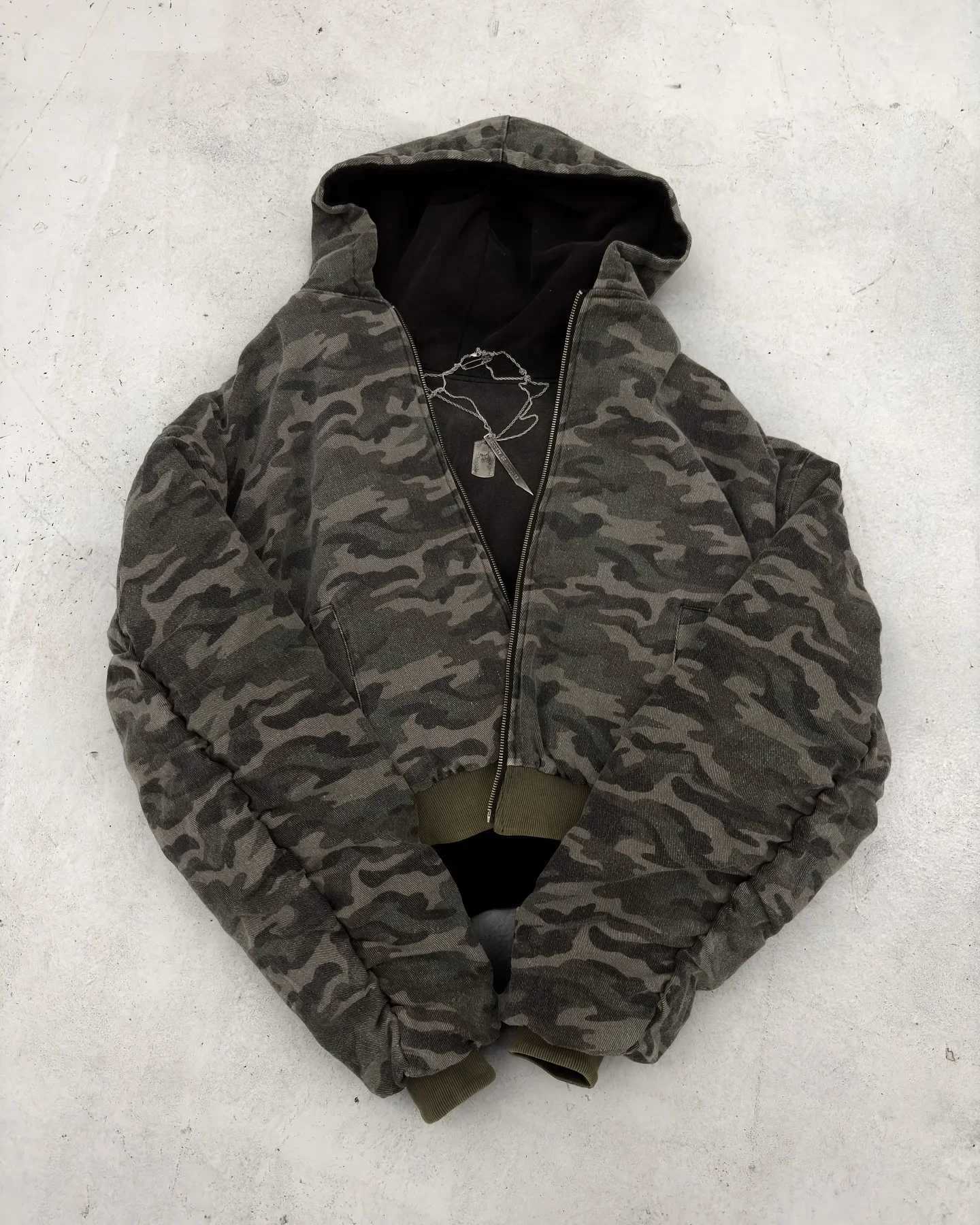 Fleece Men's Jackets Camouflage Double-Sided American Y2K Hoodie Jacket New Streetwear for Men and Women Hip-hop Couple Casual Hoodie N261016